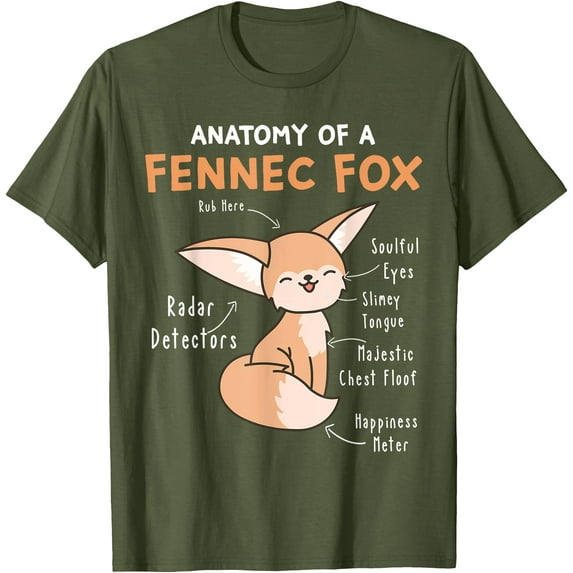 Anatomy Of a Fennec Fox Cute Fennec Fox Lover Gift Unisex T-Shirt for Men Women Kids,Military Green Color,Size XL