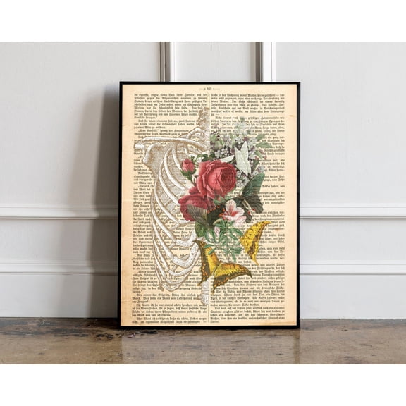 Anatomy Print Skeleton with flower Print Halloween Print Halloween poster Skeleton Poster