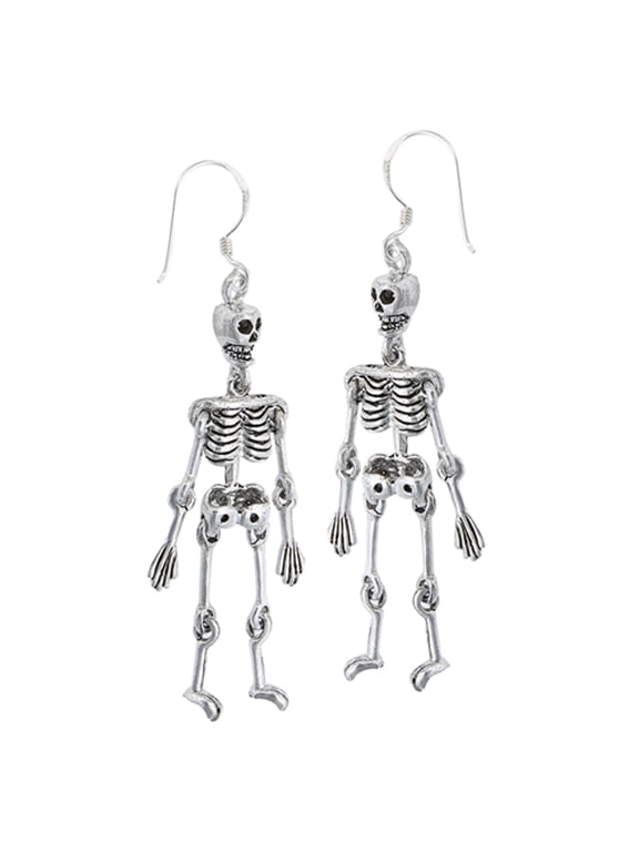 Anatomy Skeleton Bones .925 Sterling Silver Gothic Moving Parts Spooky Earrings Jewelry Female