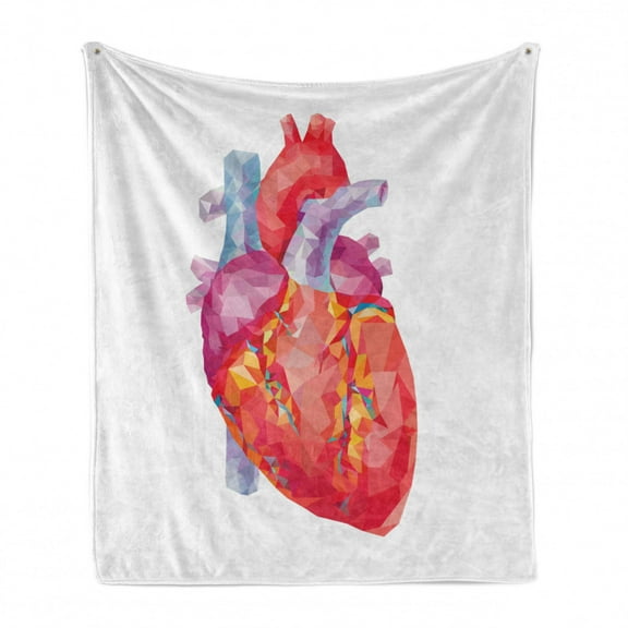 Anatomy Soft Flannel Fleece Throw Blanket, Polygonal Style Human Heart Pumping Blood Science Mosaic Biology Pattern, Cozy Plush for Indoor and Outdoor Use, 50" x 70", Multicolor, by Ambesonne