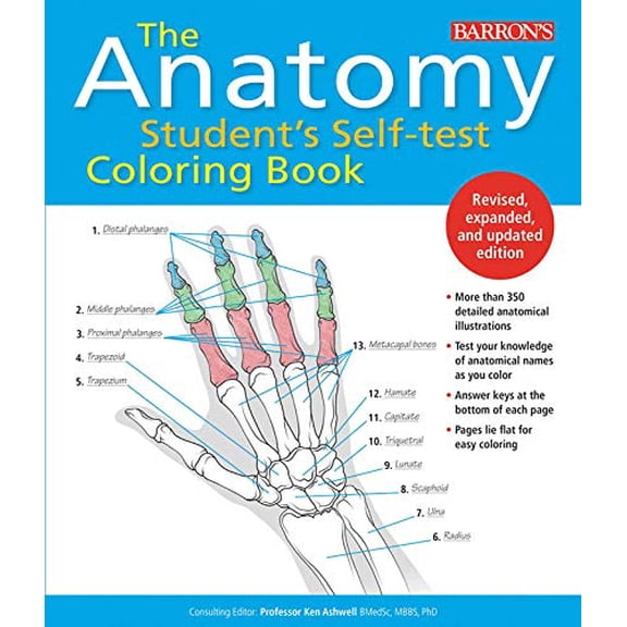 Pre-Owned Barron's Test Prep Anatomy Student's Self-Test Coloring Book, (Paperback)