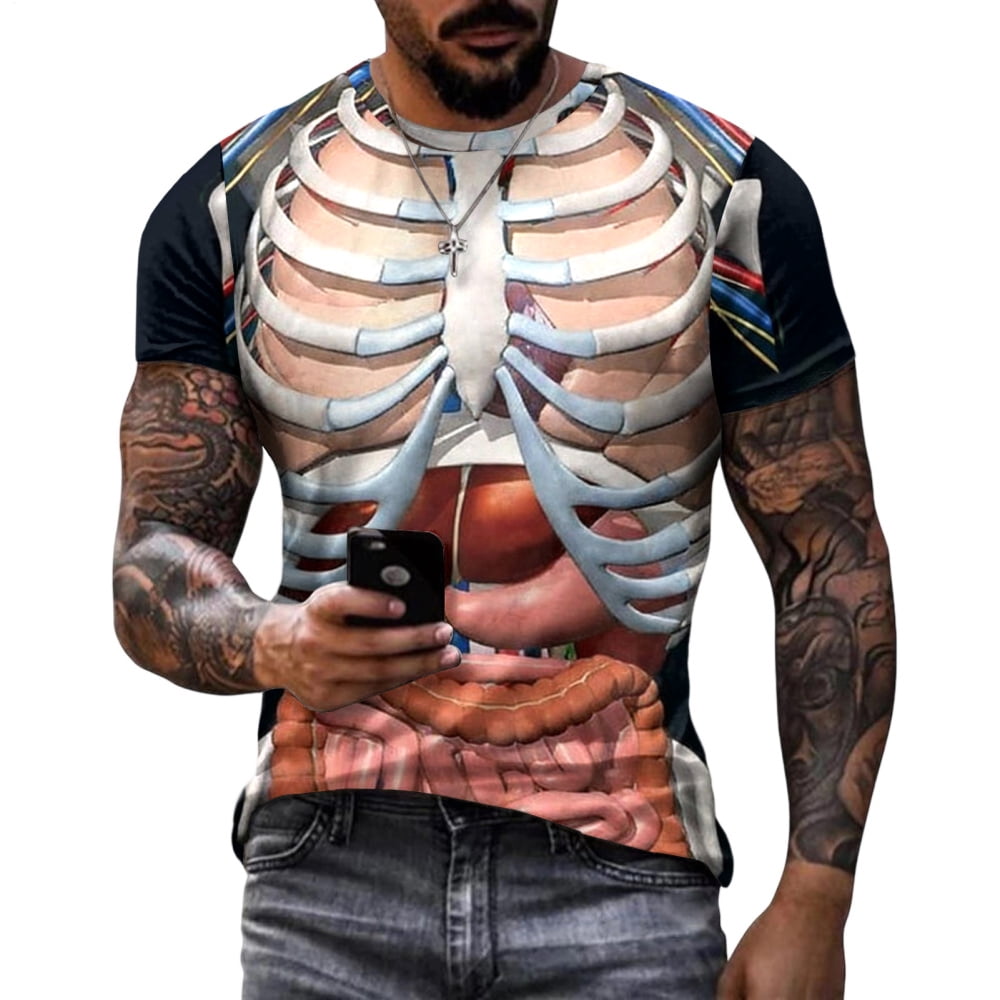 Anatomy Tshirt for Men Skeleton Body Organs Men Trendy Summer Novelty