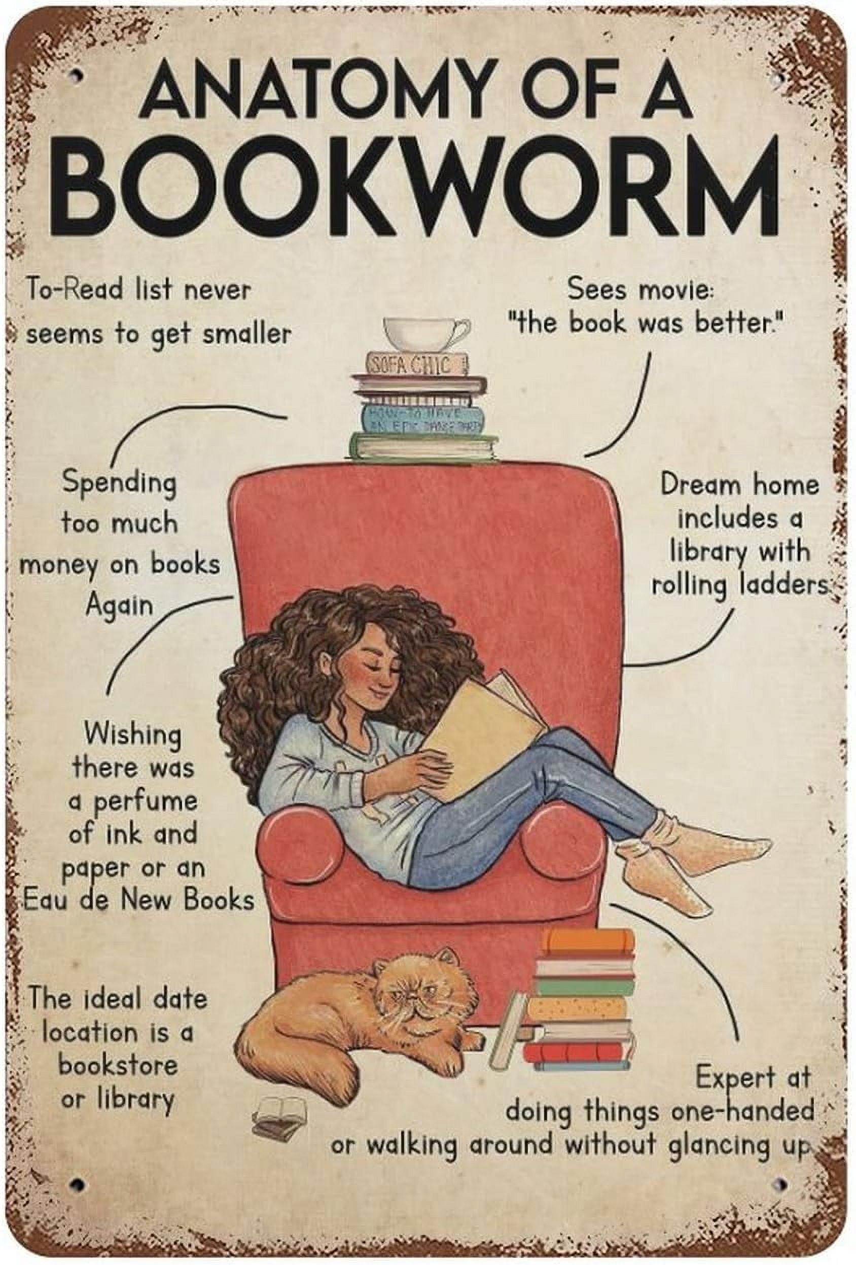 Anatomy of A Bookworm Poster Love Book Poster Vintage Tin Sign for ...