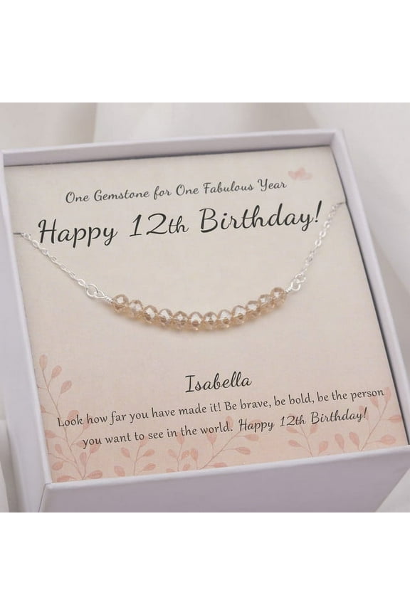 12th Birthday Gifts for Girls, 12 Beads 925 Sterling Silver Necklace for 12 Year Old Girl, Bat Mitzvah Gift for Girl -[Add a Name]