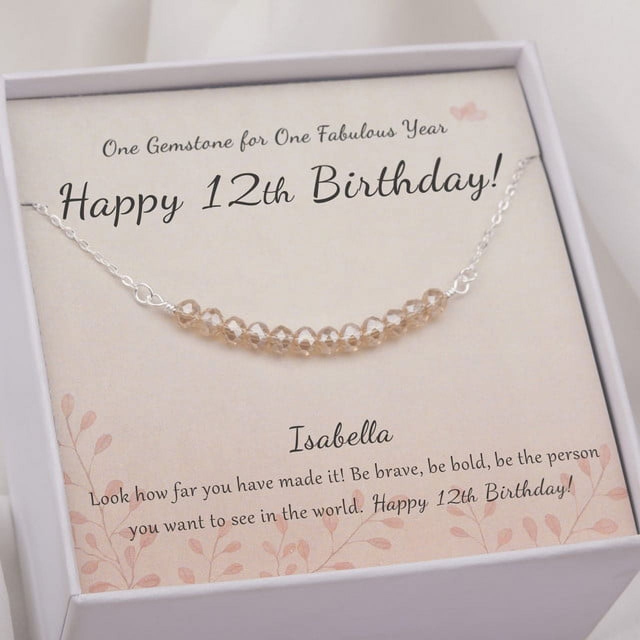 Anavia 12th Birthday Gifts for Girls,Custom 12 Beads 925 Sterling Silver Necklace for 12 Year Old Girl, Bat Mitzvah Gift for Girl -[Custom Card]