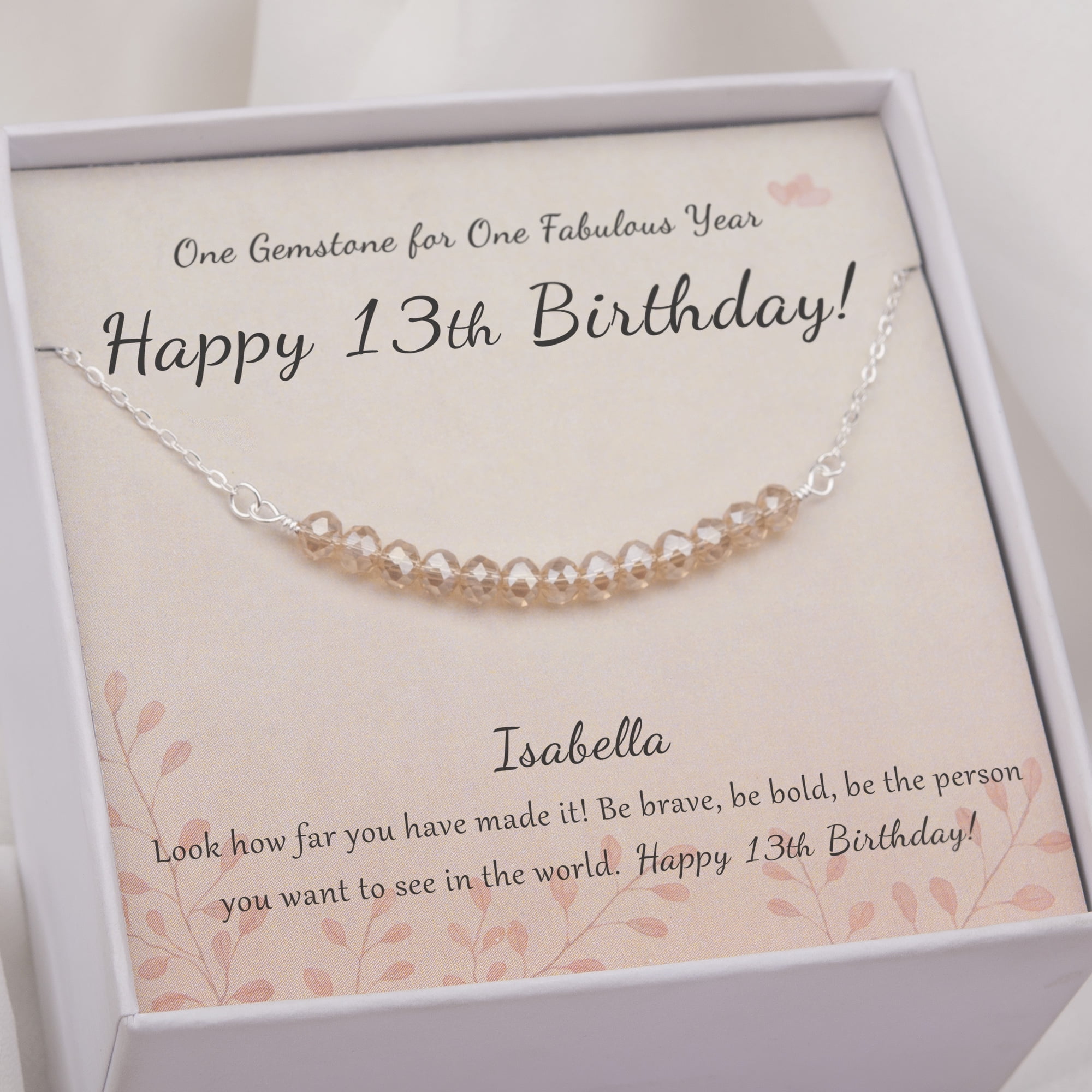 Anavia 13th Birthday Gifts for Girls,Custom 13 Beads 925 Sterling Silver Necklace for 13 Year Old Girl, Bat Mitzvah Gift, Present for New Teen 13 -[Custom Card]