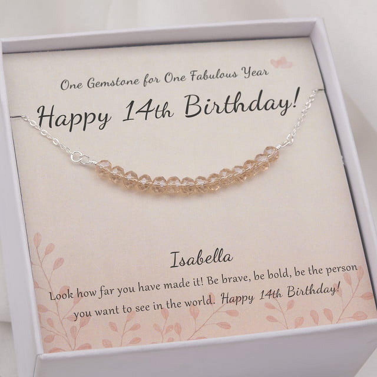 Anavia 14th Birthday Gifts for Girls, Custom 925 Sterling Silver 14 Beads Necklace for 14th Birthday Girl Gift, Gift for 14 Year Old Daughter/Niece -[Custom Card]