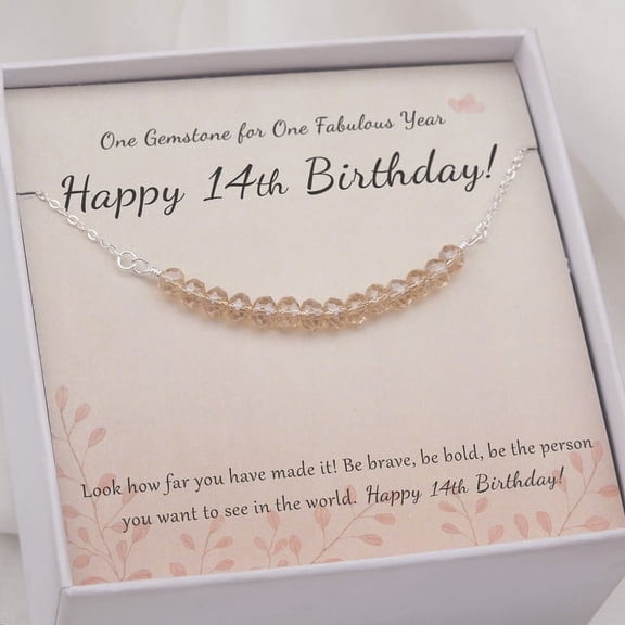 Anavia 14th Birthday Gifts for Girls, 925 Sterling Silver 14 Beads Necklace for 14th Birthday Girl Gift, Gift for 14 Year Old Daughter/Niece