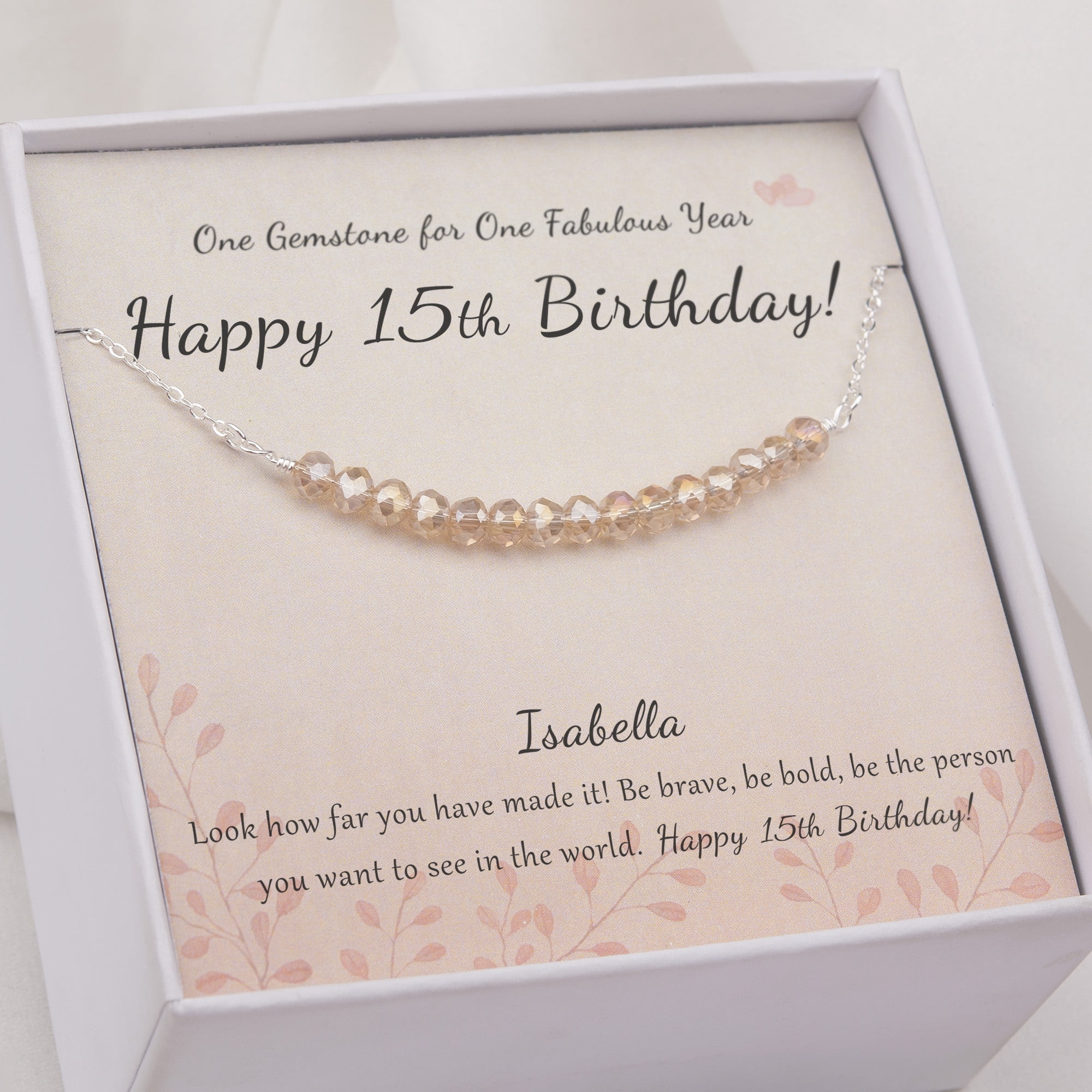 Anavia 15th Birthday Gift for Girl, Custom 925 Sterling Silver 15 Beads Necklace With Card Gift for 15 Year Old Girl, Quinceanera Gifts for Girls -[Custom Card]