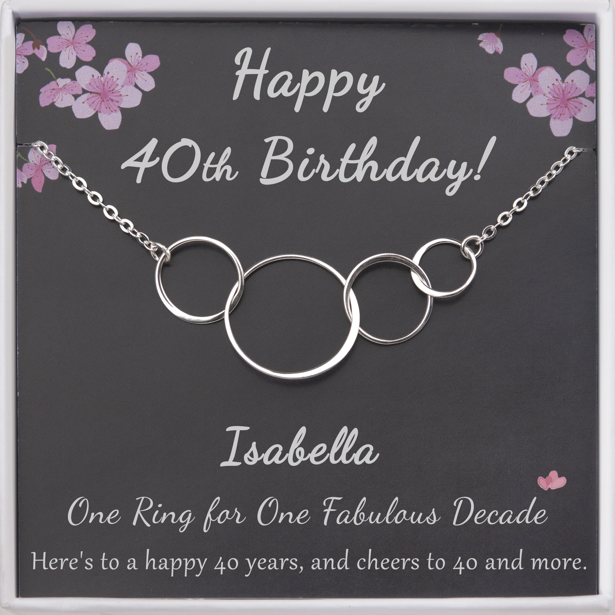 Anavia 40th Birthday Gift for Her, Fortieth Birthday Gift for Women Friend, 925 Sterling Silver Happy 40th Birthday Gift Card -[4 Flat Circles, Custom Name]