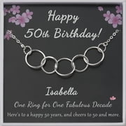 ANAVIA 50th Birthday Gifts for Women, 925 Sterling Silver 5 Circles Necklace For Her, 5 Decade Jewelry 50 Years Old -[5 Regular Circles, Custom Name]