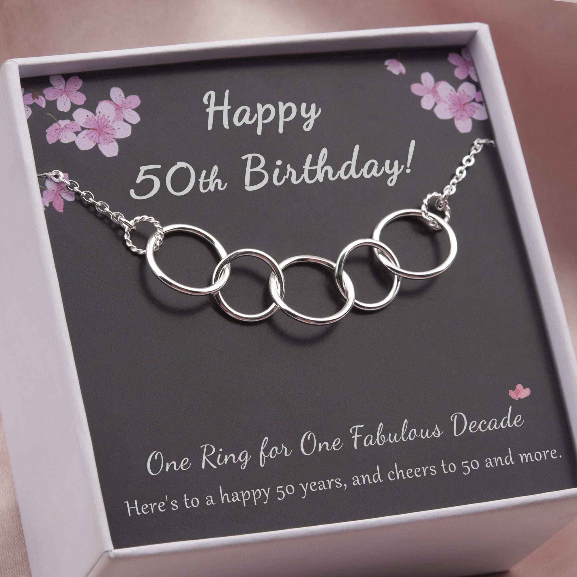 Anavia 50th Birthday Gifts for Women, 925 Sterling Silver 5 Circles Necklace For Her, 5 Decade Jewelry 50 Years Old -[5 Regular Circles, No Custom]