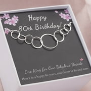 Anavia 80th Birthday Gift for Grandma, 925 Sterling Silver 8 Flat Circles Necklace, 80 Years Old Birthday Gift for Nana