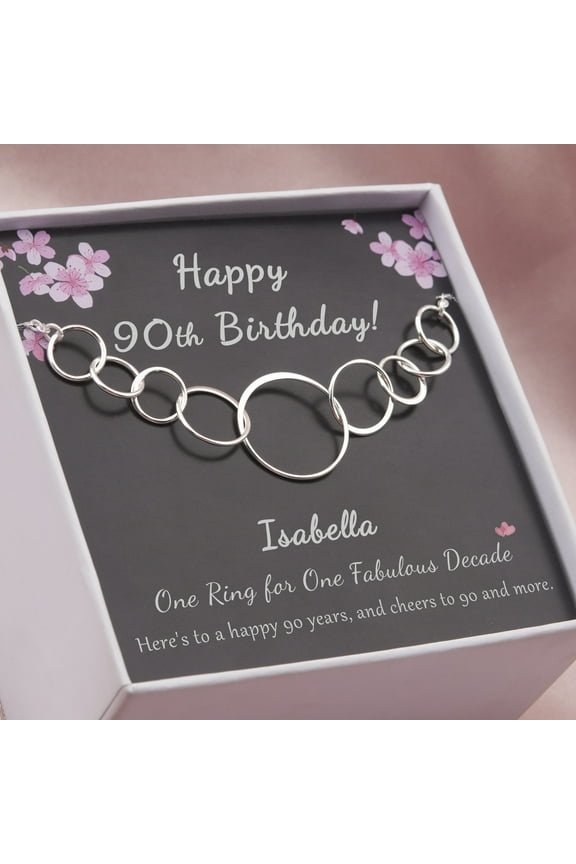 90th Birthday Gift for Nana, 925 Sterling Silver 9 Flat Circles Necklace, Ninetieth Birthday Gift for Grandma -[Custom Name]