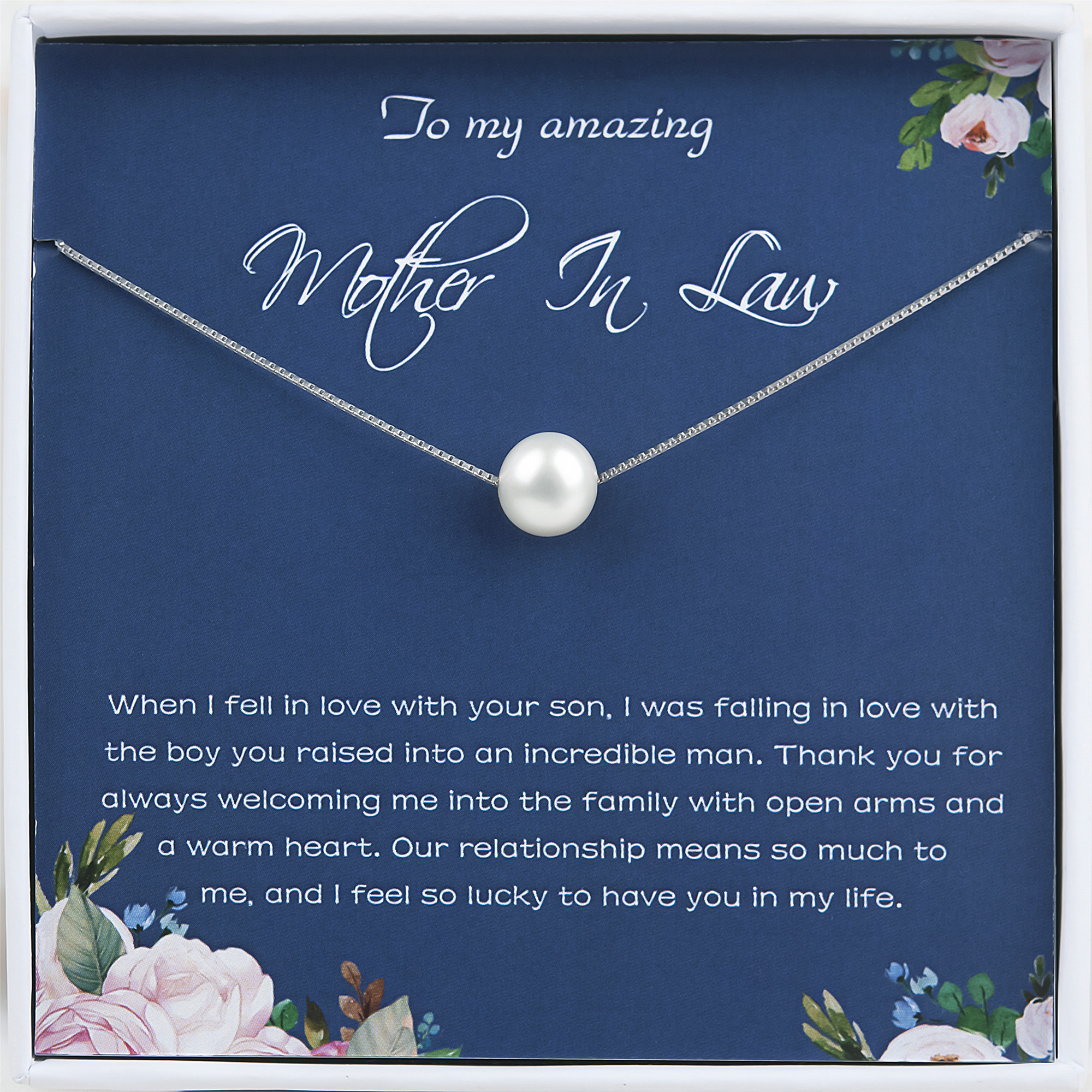 Anavia To My Amazing Mother In Law Gift Pearl Necklace, Birthday Gift for Mother In Law, Thank You Gift for Mother In Law-[White Pearl + Silver Chain]