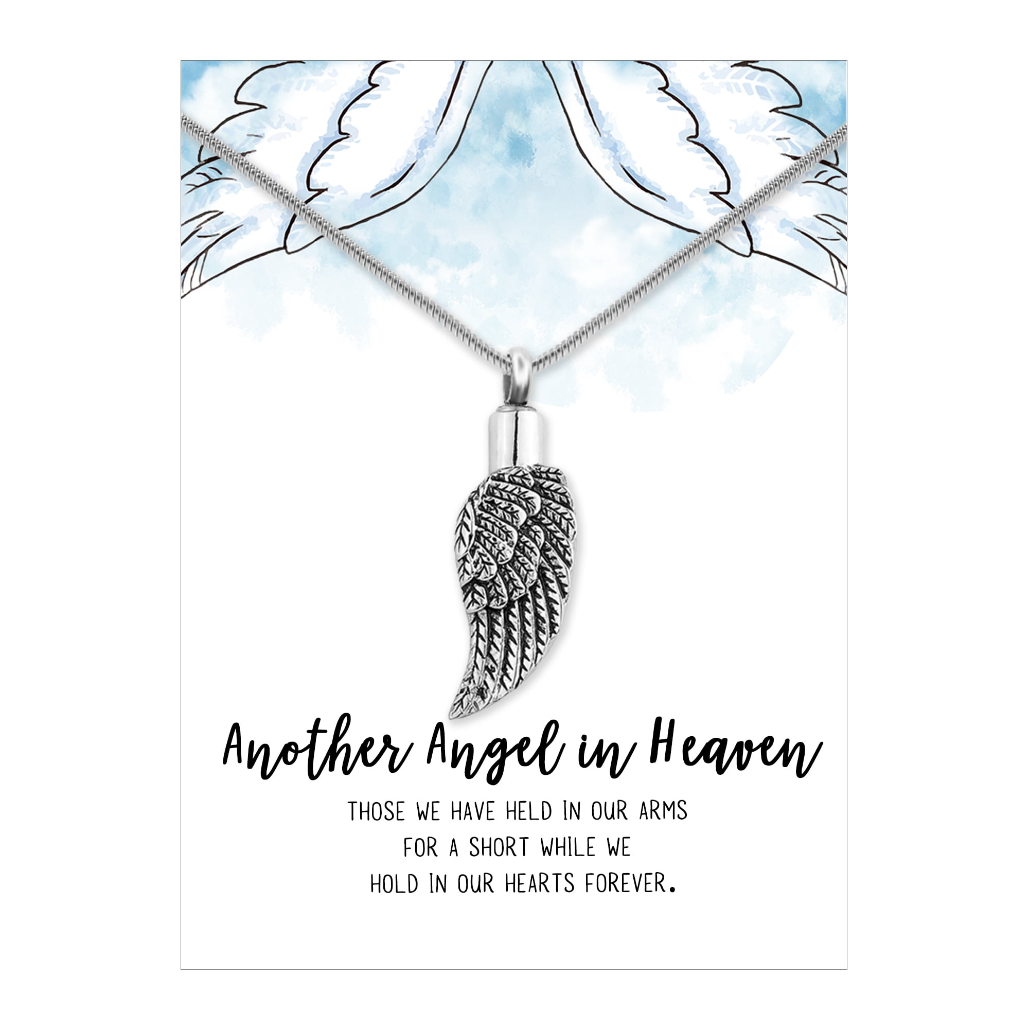 Anavia Ancient Silver Angel Wing Cremation Jewelry Stainless Steel Keepsake Memorial Urn Necklace for Human with"Another Angel in Heaven" Comfort Card