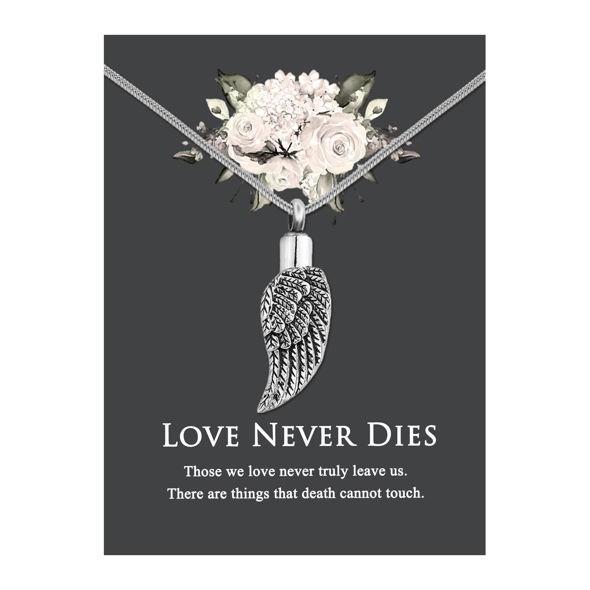 Anavia Ancient Silver Angel Wing Cremation Jewelry Stainless Steel Keepsake Memorial Urn Necklace for Human with"Love Never Dies" Comfort Card