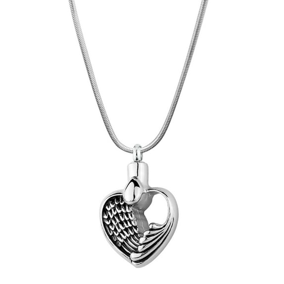 Anavia Angel and Love Memorial Cremation Jewelry Urn Ashes Holder Necklace (Angel Wing Heart)