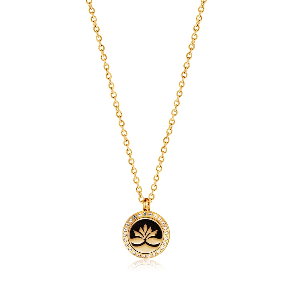 Anavia Aromatherapy Travel Neckalce Gift for Her Gold Lotus Rhinestone Necklace Essential Oil Diffuser Jewelry Stainless Steel Pendant with Gift Box Ships Next Day