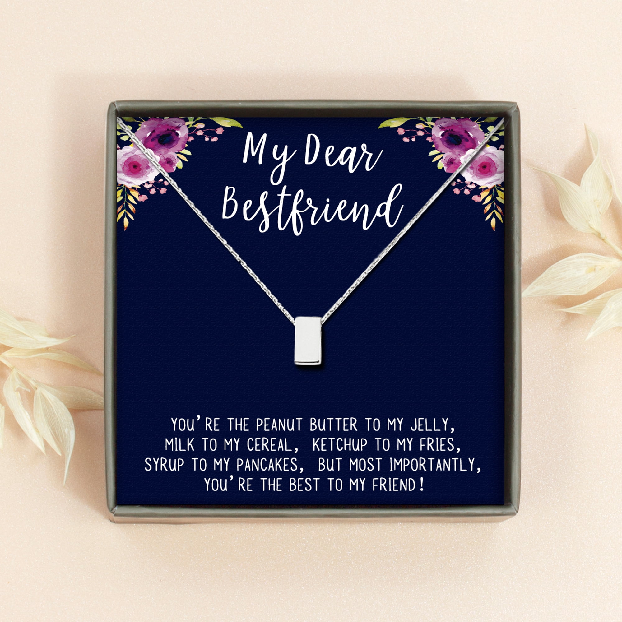 Anavia Best Friend Necklace, Friendship Jewelry, Best Friend Gifts, Gift for Friend, Birthday Gift, Christmas Gift for Her, Cube Pendant Necklace with Wish Card -[Silver Charm]