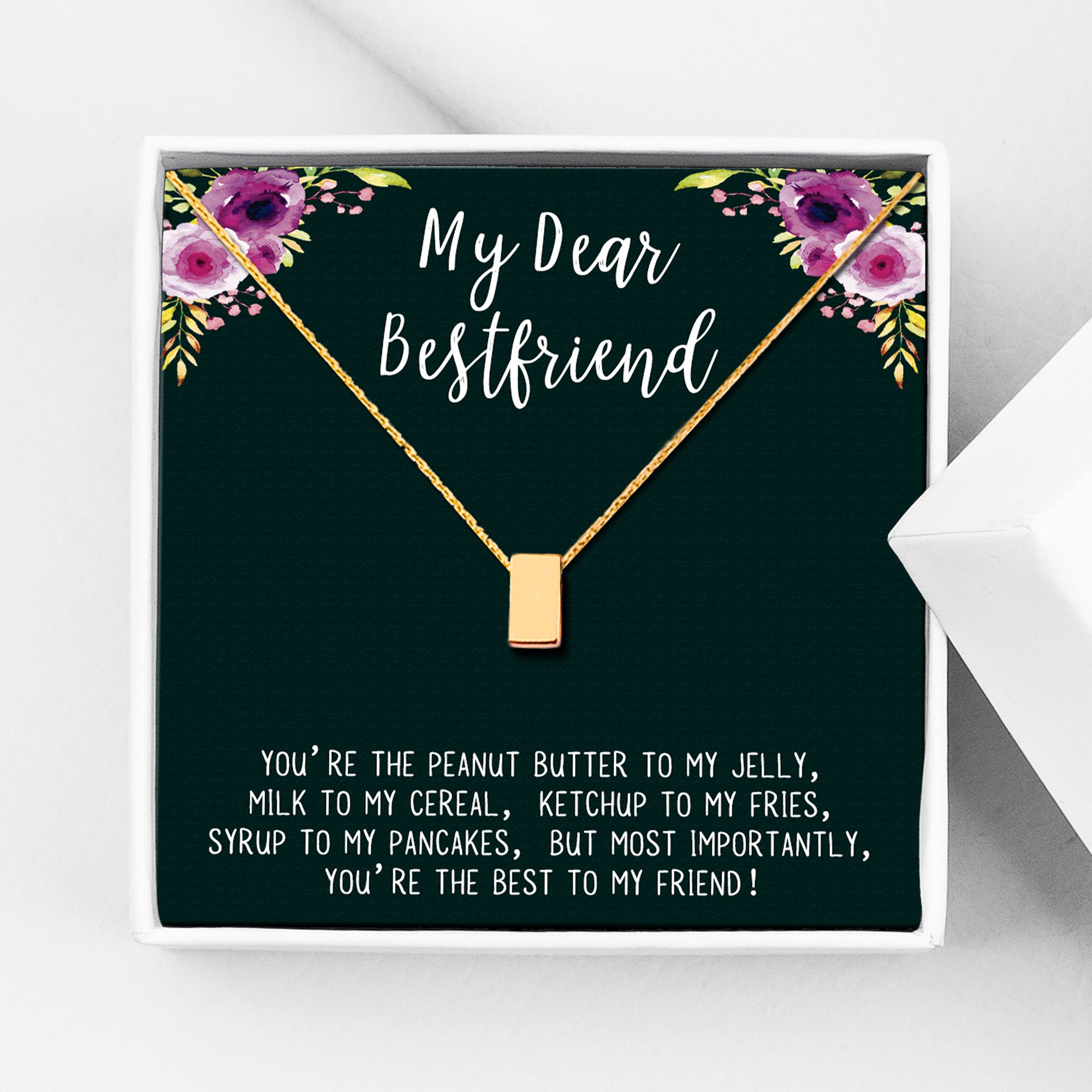 Anavia Best Friend Necklace, Friendship Jewelry, Best Friend Gifts, Gift for Friend, Birthday Gift, Christmas Gift for Her, Cube Pendant Necklace with Wish Card -[Gold Charm] - image 1 of 6