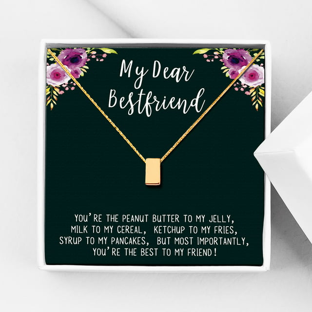 Anavia Best Friend Necklace, Friendship Jewelry, Best Friend Gifts, Gift for Friend, Birthday Gift, Christmas Gift for Her, Cube Pendant Necklace with Wish Card -[Gold Charm]