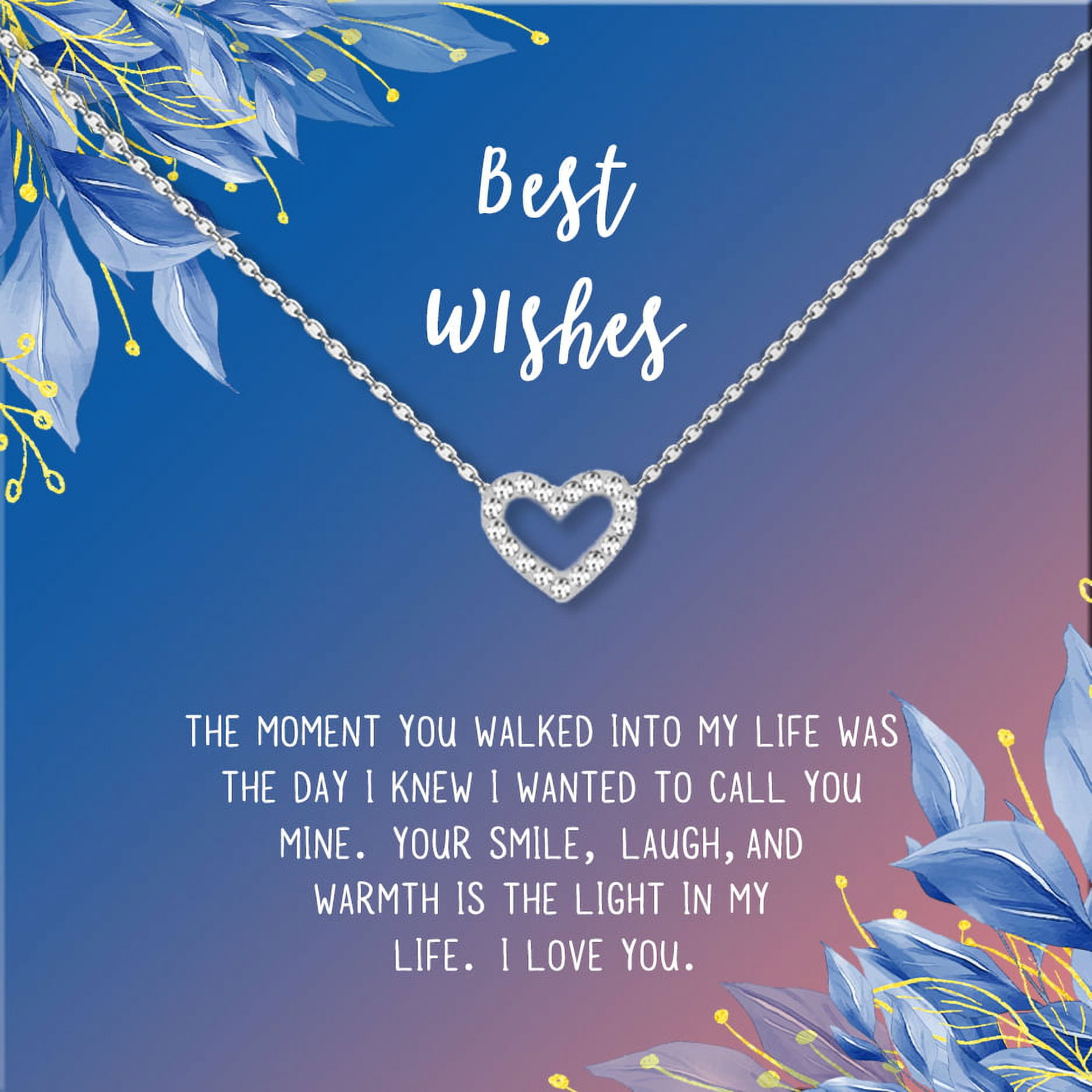 Anavia Best Wishes Gift Card High Quality Stainless Steel Fashion Necklace for Her, Girlfriend Gift, Wife Gift, Gift for Fiancee-[Silver Mini Crystal Heart, Blue-Orange Gift Card]