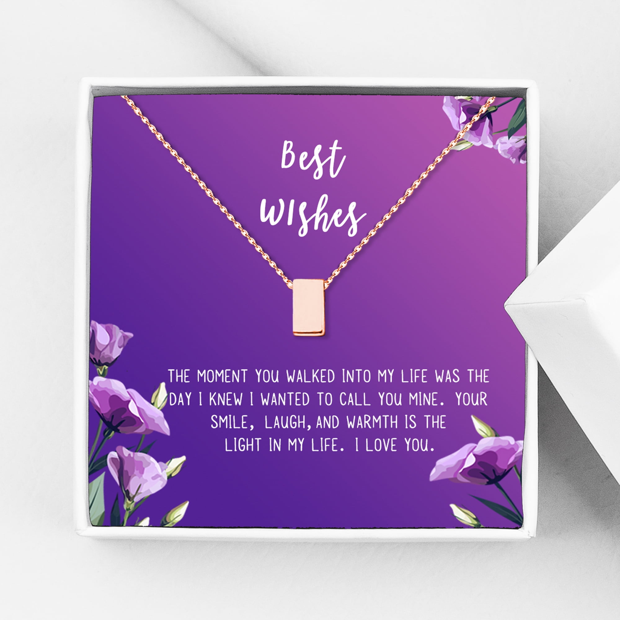Anavia Best Wishes Gift Card High Quality Stainless Steel Fashion Necklace for Her, Girlfriend Gift, Wife Gift, Gift for Fiancee-[Rose Gold Cube,Royal Purple Gift Card]