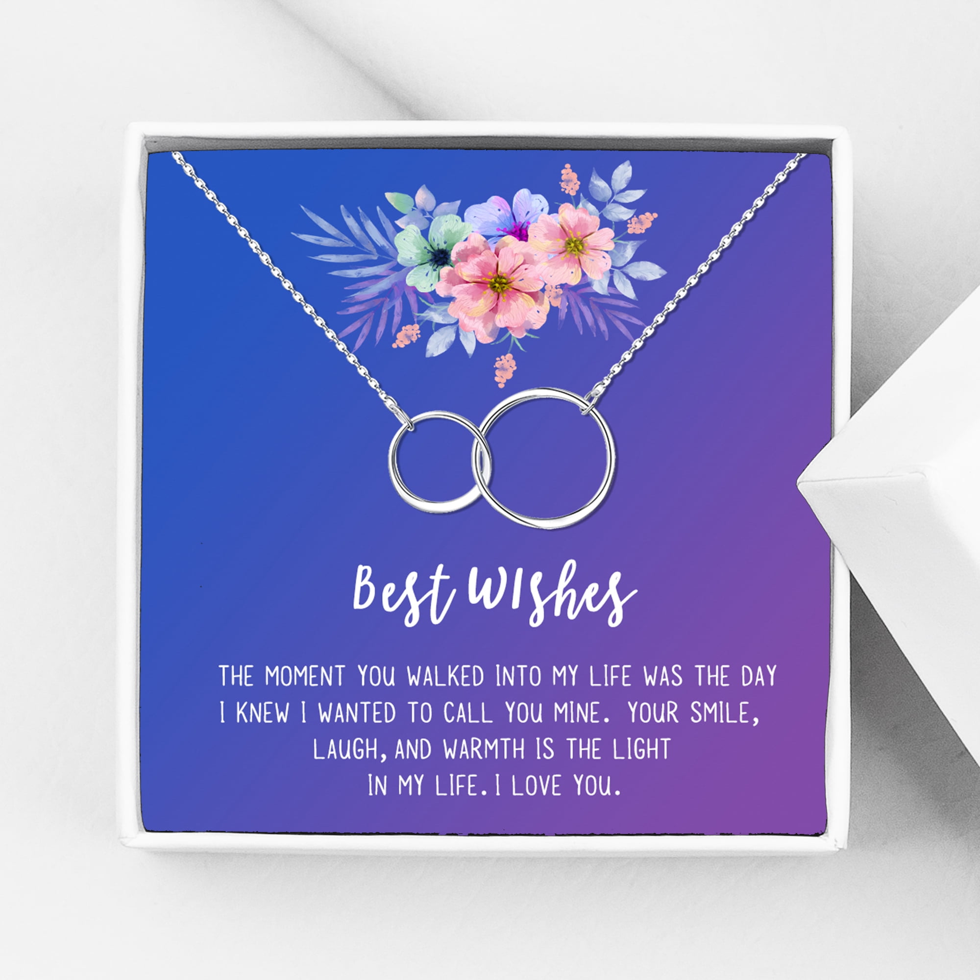 Anavia Best Wishes Gift Card High Quality Stainless Steel Fashion Necklace for Her, Girlfriend Gift, Wife Gift, Gift for Fiancee-[Silver Infinity Double Ring, Blue-Purple Gift Card]