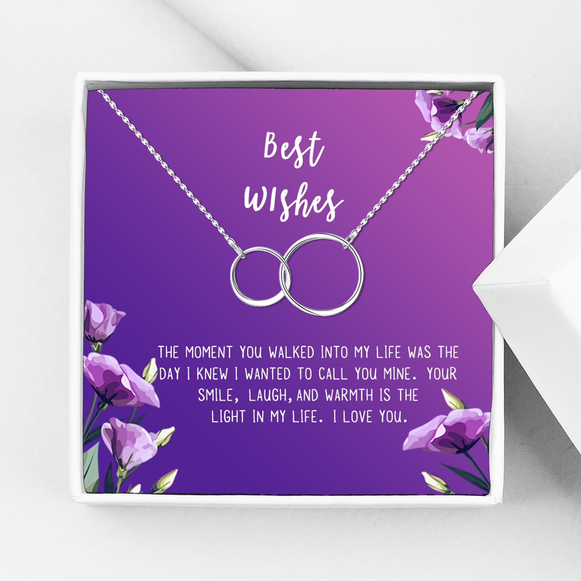 Anavia Best Wishes Gift Card High Quality Stainless Steel Fashion Necklace for Her, Girlfriend Gift, Wife Gift, Gift for Fiancee-[Silver Infinity Double Ring,Royal Purple Gift Card]