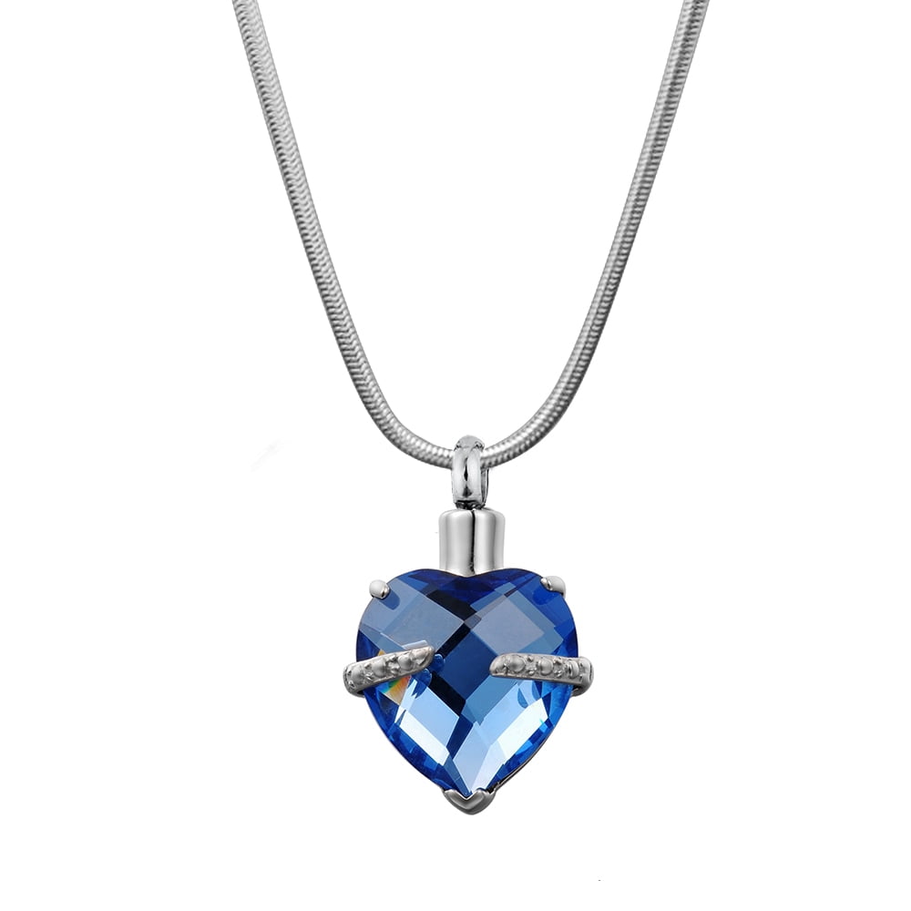 Anavia Birthstone Heart Cremation Necklace Stainless Steel Memorial Jewelry Urn Ashes Holder Container with Free Funnel Kit and Velvet Jewelry Box [March]