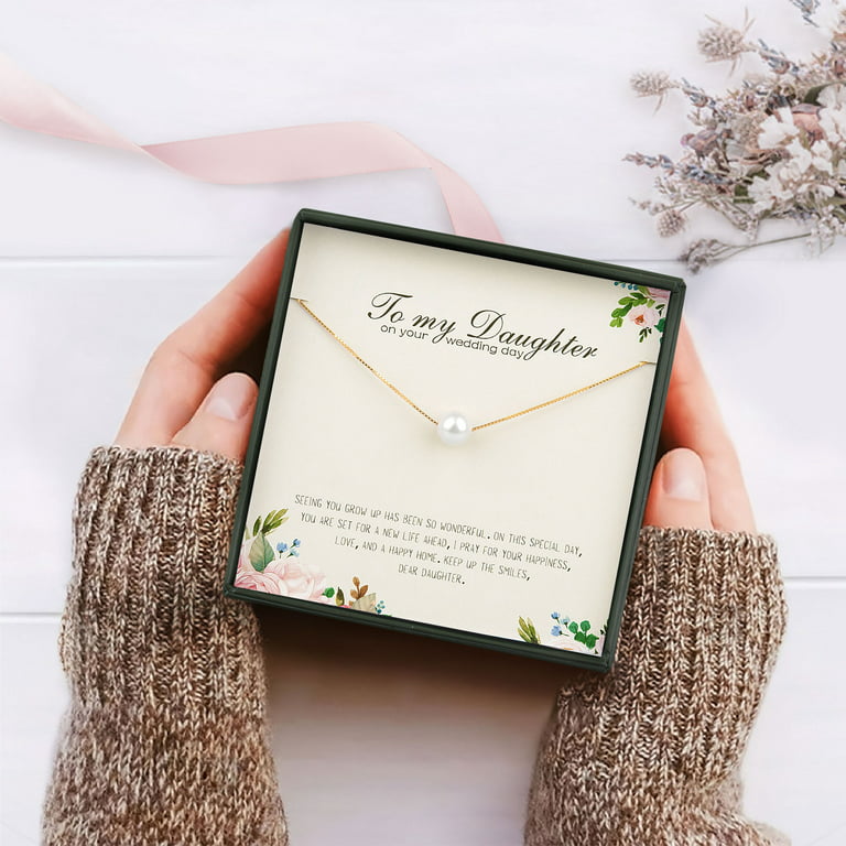 Anavia Bride Gift from Mom to Daughter on Wedding Day, Wedding Day gift for  Daughter, Dad for Daughter Bride Gift -[White Pearl + Gold Chain]
