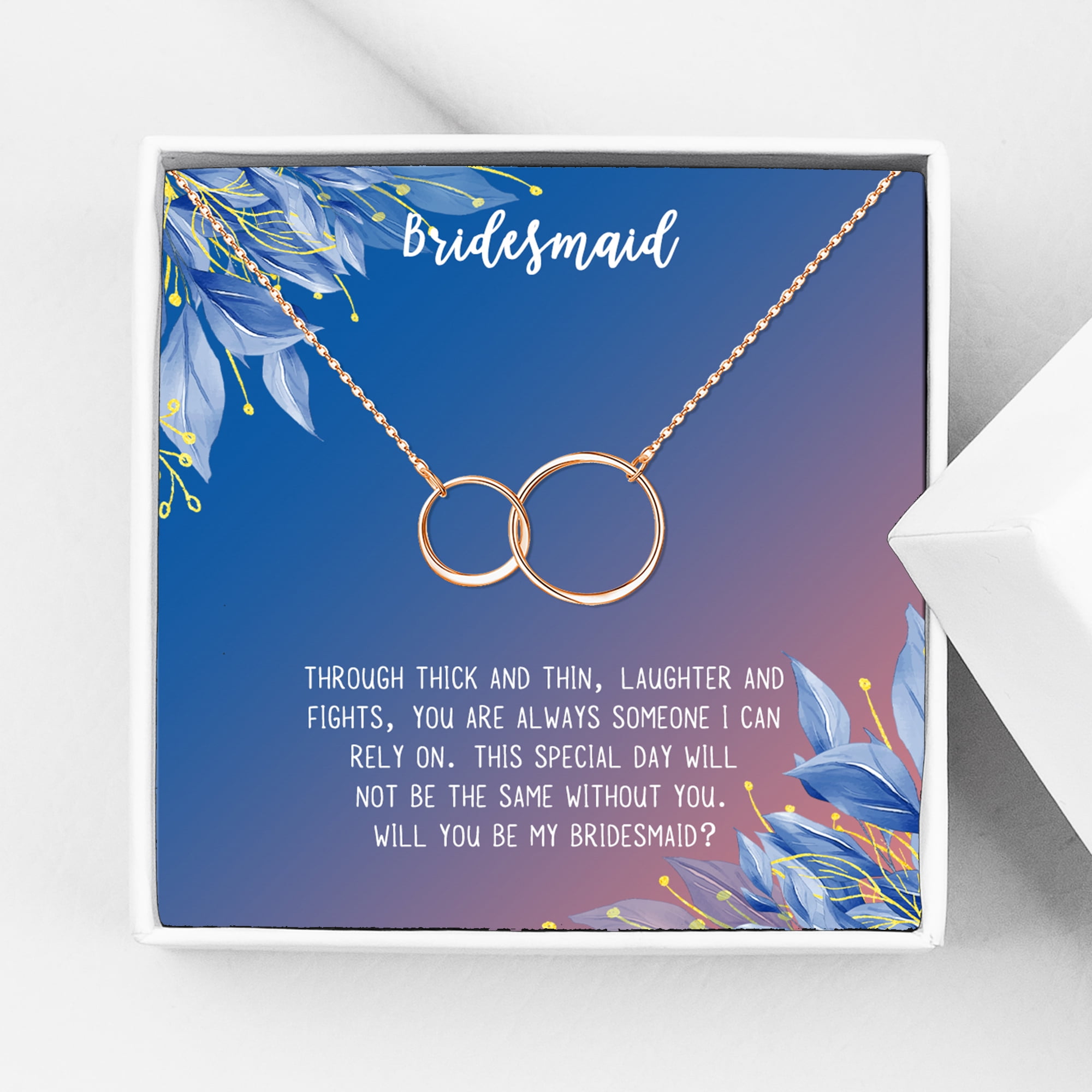 Anavia Bridesmaid Proposal Necklace, Will You Be My Bridesmaid, Bridal Party Gift Card Jewelry Necklace-[Rose Gold Infinity Double Ring, Blue-Orange Gift Card]