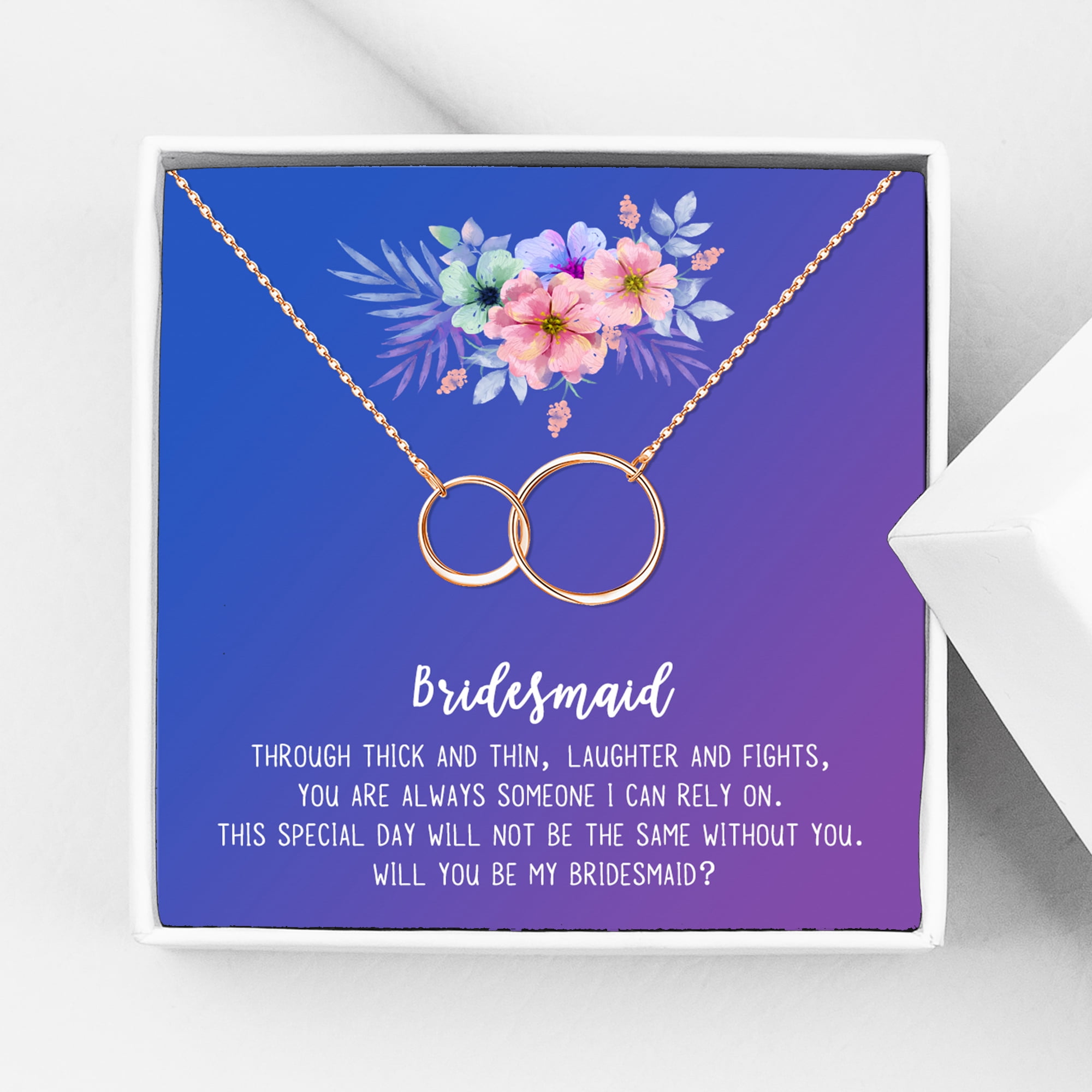 Anavia Bridesmaid Proposal Necklace, Will You Be My Bridesmaid, Bridal Party Gift Card Jewelry Necklace-[Rose Gold Infinity Double Ring, Blue-Purple Gift Card]