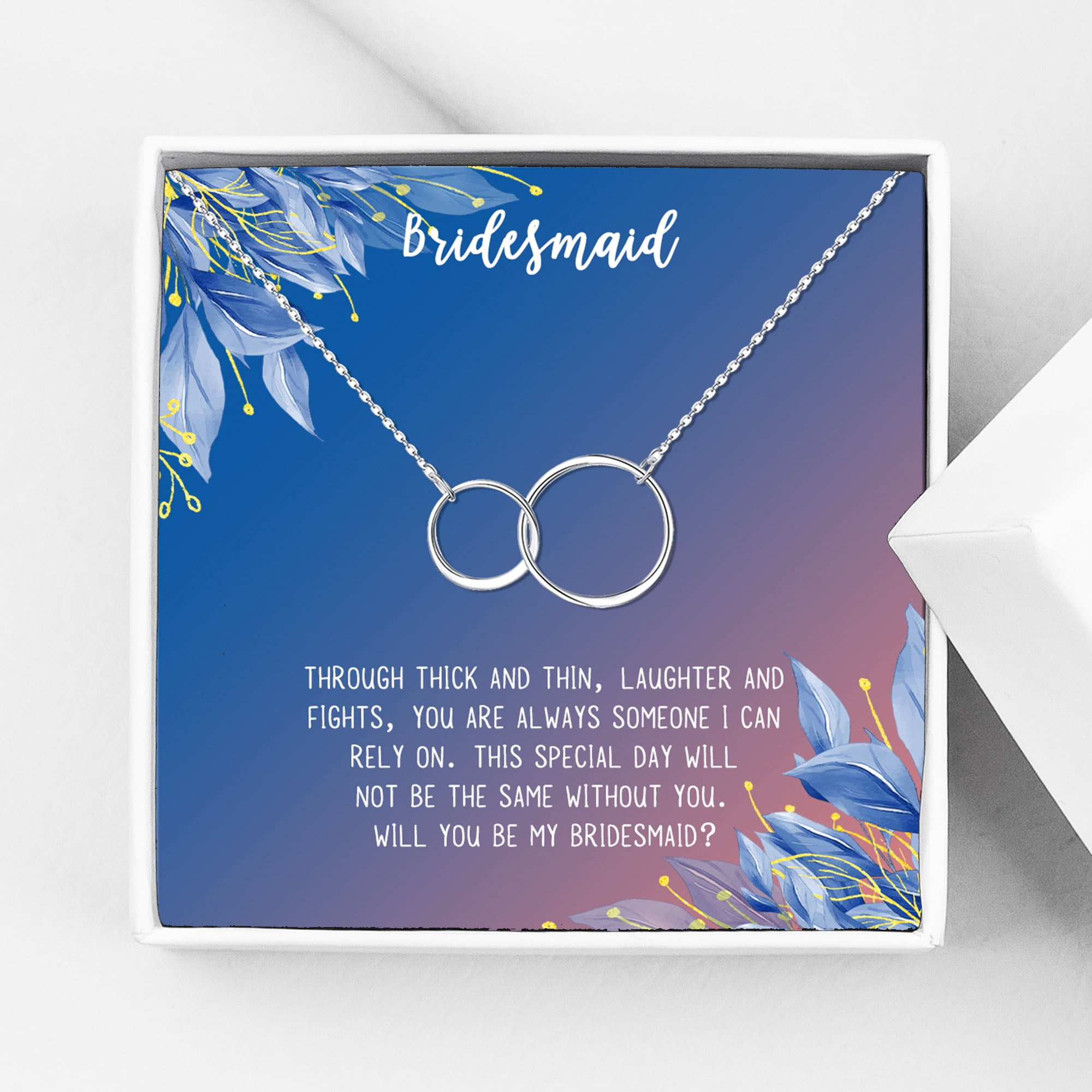 Anavia Bridesmaid Proposal Necklace, Will You Be My Bridesmaid, Bridal Party Gift Card Jewelry Necklace-[Silver Infinity Double Ring, Blue-Orange Gift Card]