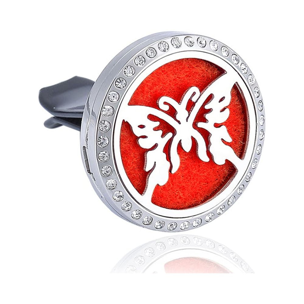 Anavia Butterfly Round Crystal Aromatherapy Essential Oil Car Vent Clip with Gift Box