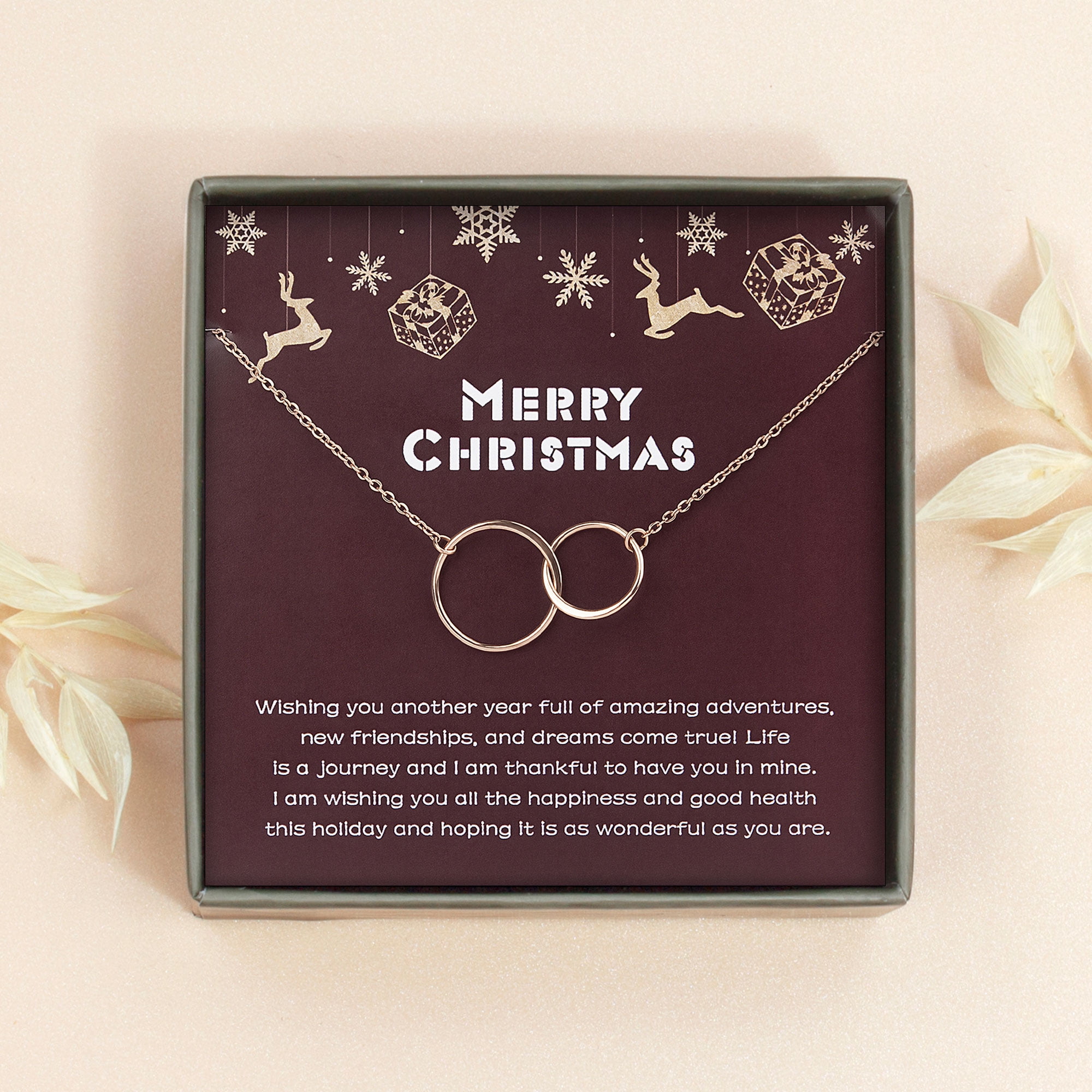 Anavia Christmas Gifts for Best Friend, Christmas Necklace Gifts for Stepdaughter, Christmas Necklace Card Gift for Unbiological Sister-[Rose Gold Double Circles]
