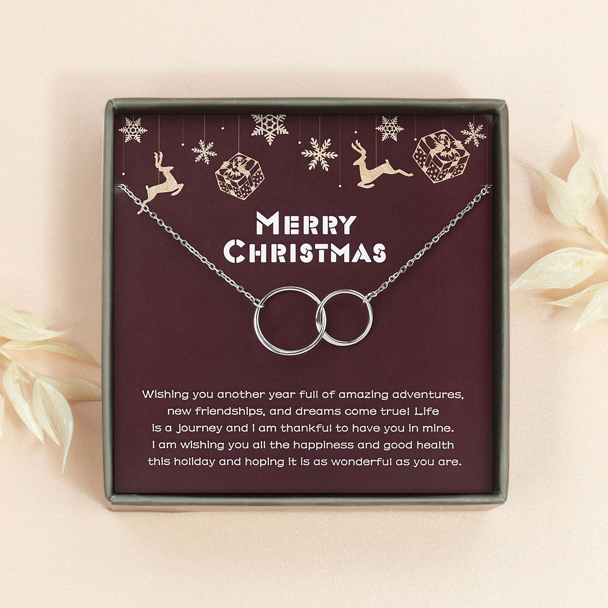 Anavia Christmas Gifts for Best Friend, Christmas Necklace Gifts for Stepdaughter, Christmas Necklace Card Gift for Unbiological Sister-[Silver Double Circles]