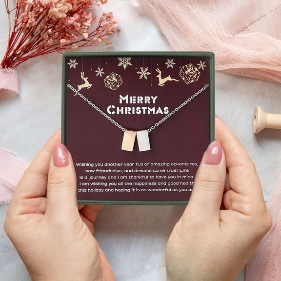 Anavia Christmas Gifts for Best Friend, Christmas Necklace Gifts for Stepdaughter, Christmas Necklace Card Gift for Unbiological Sister-[Rose Gold & Silver Cubes]