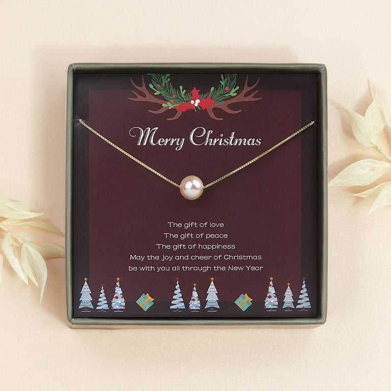 Anavia Christmas Gifts for Mom, Sterling Silver Pearl Necklace Christmas  Gifts Card for Grandma and Mother in Law-[Pink Pearl + Gold Chain] 
