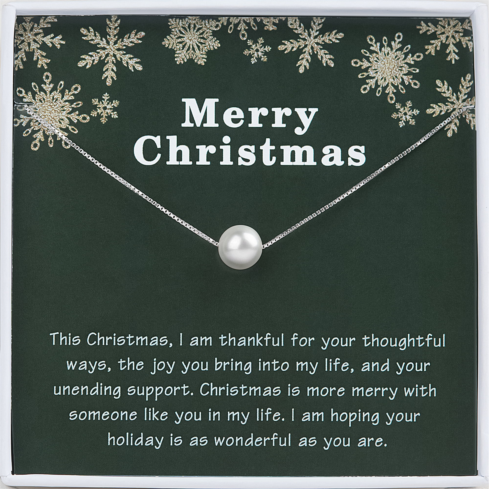 Anavia Christmas Thank You Gifts Sterling Silver Pearl Necklace for Mom from Son, Christmas Gift for Wife from Husband-[White Pearl + Silver Chain]