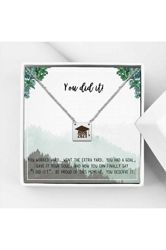 College Graduation Gift for Her - High School 2021 Graduation Gifts for Daughter - Stainless Steel Engraved Bachelor Cap Necklace