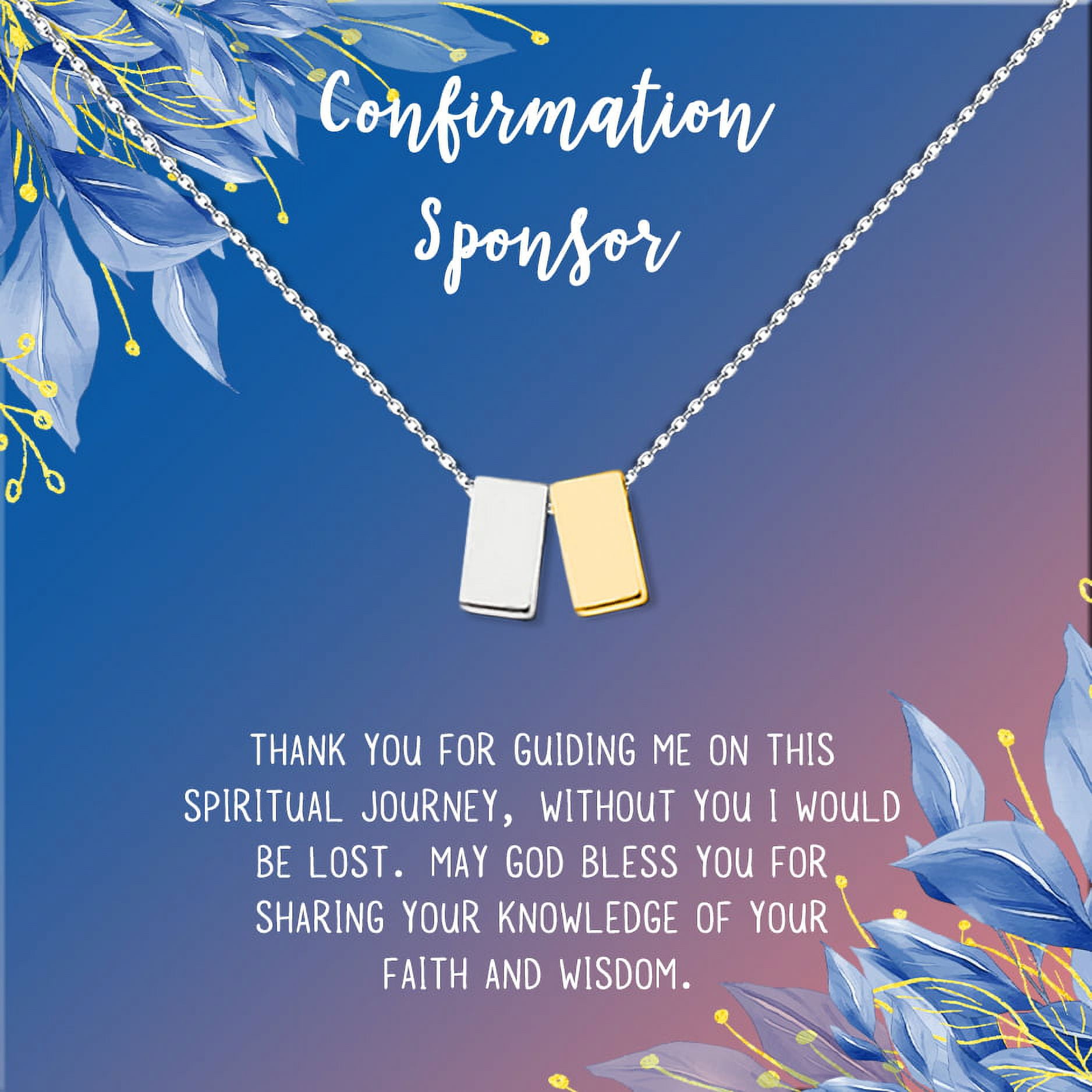 Anavia Confirmation Sponsor Gift for Women, Gifts for Sponsors, Baptism Gift, Goddaughter Gift, Thank you Religious Sponsor Gifts Card Necklace-[Silver and Gold Double Cube, Blue-Orange Gift Card]