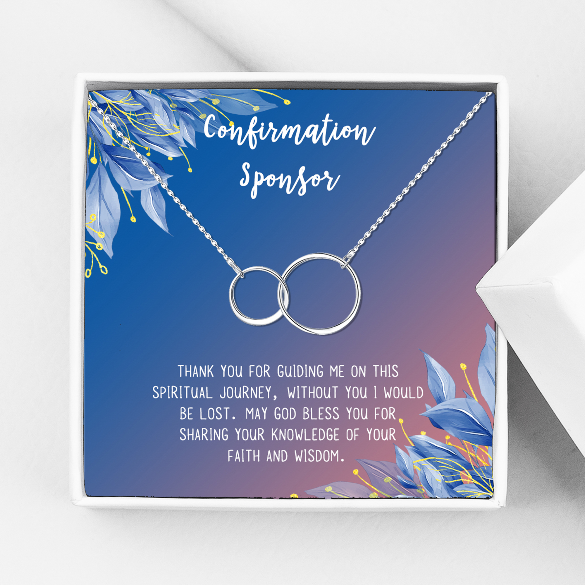 Anavia Confirmation Sponsor Gift for Women, Gifts for Sponsors, Baptism Gift, Goddaughter Gift, Thank you Religious Sponsor Gifts Card Necklace-[Silver Infinity Double Ring, Blue-Orange Gift Card]
