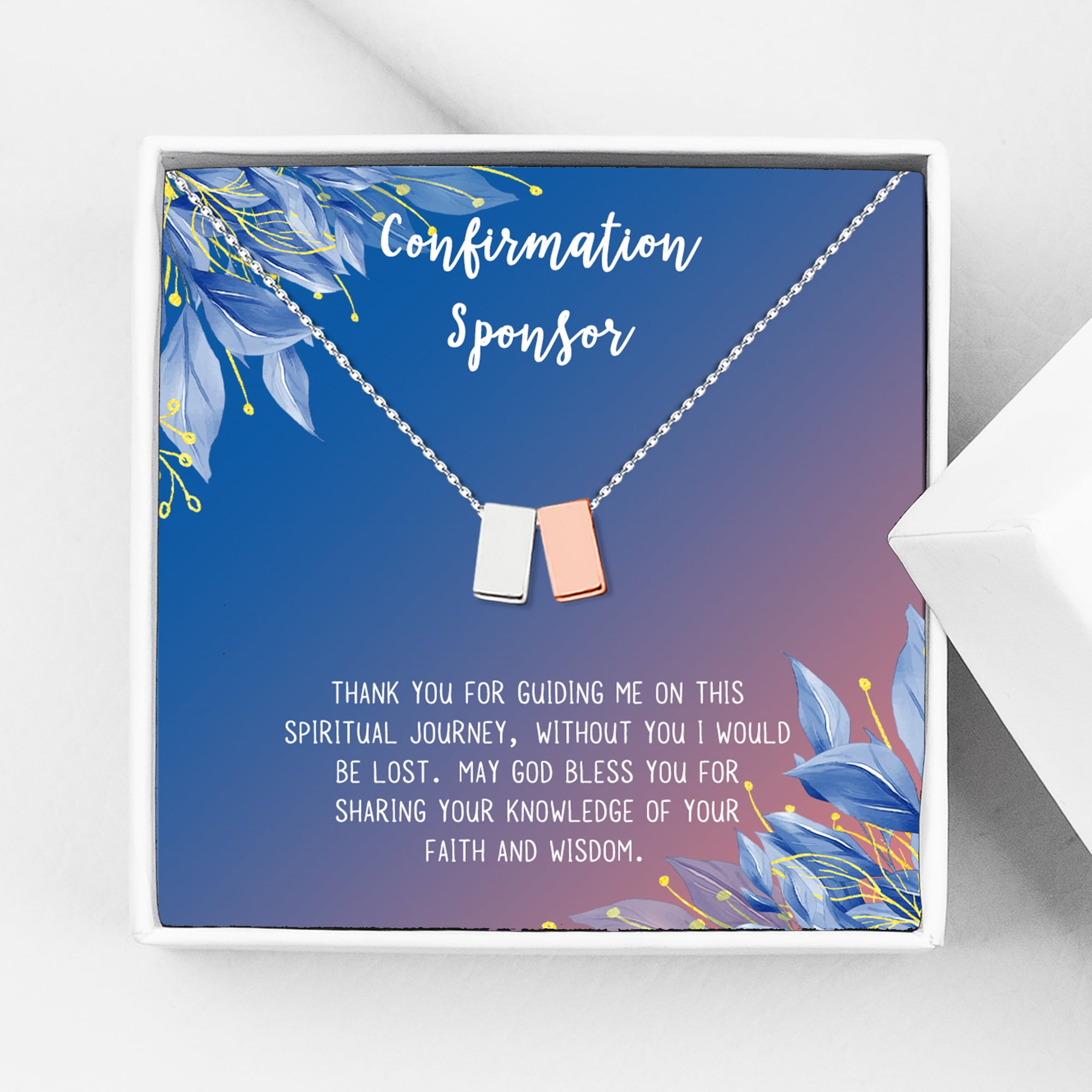 Anavia Confirmation Sponsor Gift for Women, Gifts for Sponsors, Baptism Gift, Goddaughter Gift, Thank you Religious Sponsor Gifts Card Necklace-[Silver and Rose Gold Double, Blue-Orange Gift Card]