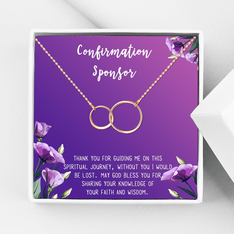 Anavia Confirmation Sponsor Gift for Women, Gifts for Sponsors, Baptism Gift,  Goddaughter Gift, Thank you Religious Sponsor Gifts Card Necklace-[Gold  Cube, Royal Purple Gift Card] 
