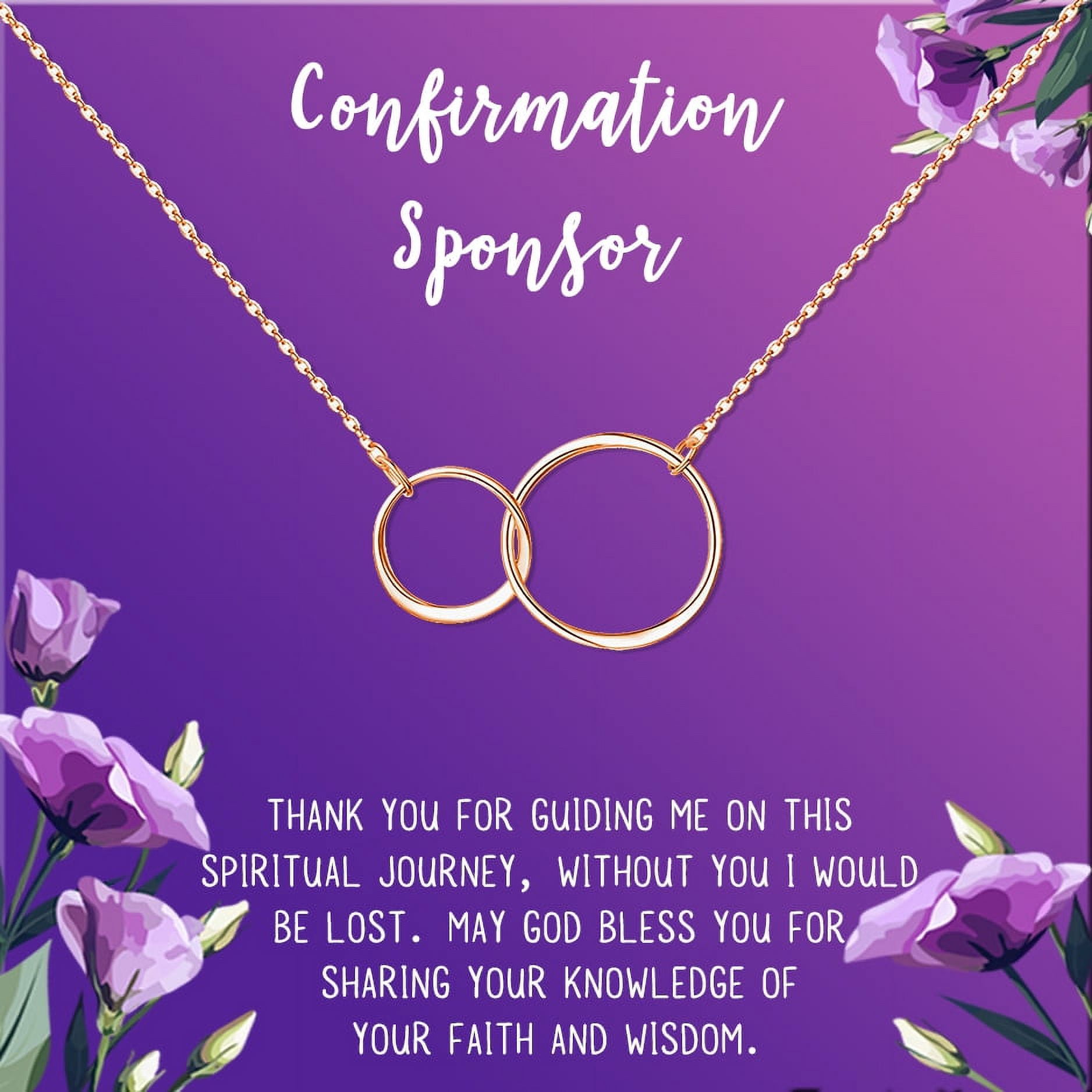 Anavia Confirmation Sponsor Gift for Women, Gifts for Sponsors, Baptism Gift,  Goddaughter Gift, Thank you Religious Sponsor Gifts Card Necklace-[Rose  Gold Infinity Double Ring, Royal Purple Gift Card] 