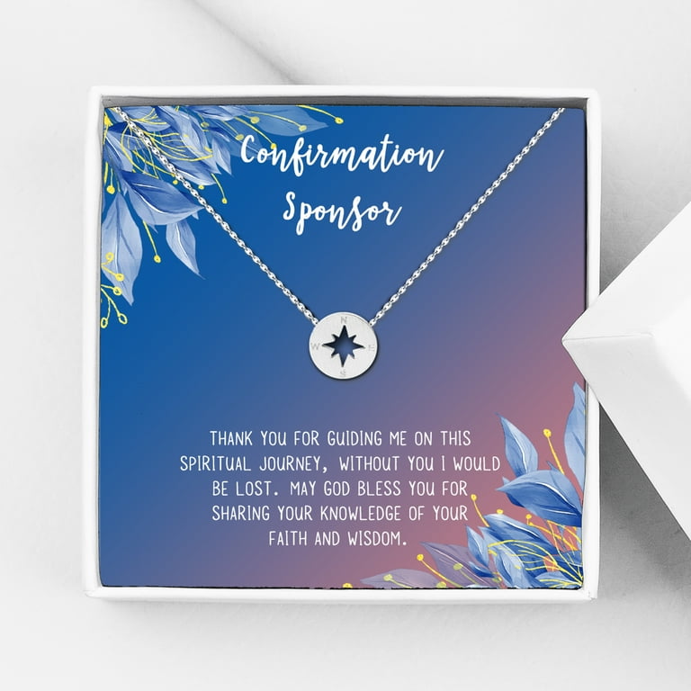 Anavia Confirmation Sponsor Gift for Women, Gifts for Sponsors, Baptism Gift,  Goddaughter Gift, Thank you Religious Sponsor Gifts Card Necklace-[Silver  Compass, Blue-Orange Gift Card] 