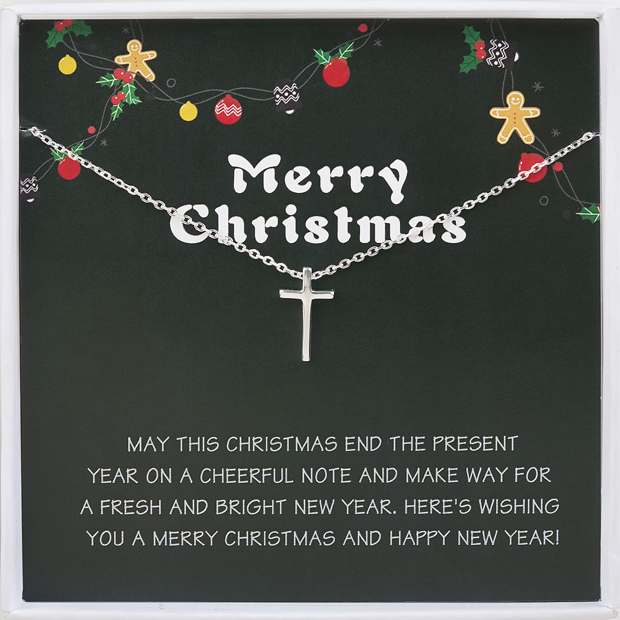 Anavia Coworkers Christmas Gifts Sterling Silver Cross Necklace, New Year Gift Necklace Card for Teacher Boss