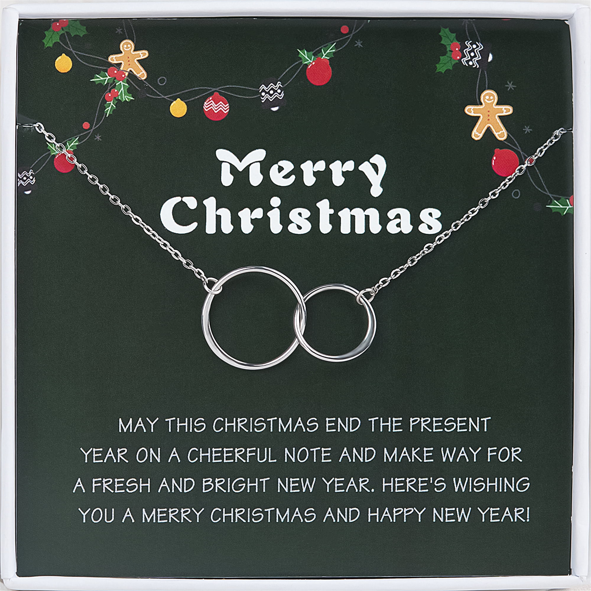 Anavia Coworkers Gifts for Christmas, Christmas Necklace for Friends, Teacher Boss New Year Necklace Jewelry Gifts for Christmas-[Silver Double Circles]